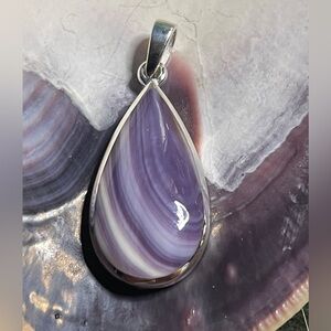Teardrop Wampum Quahog Shell Sterling Silver Pendant Jewelry Medium P1096